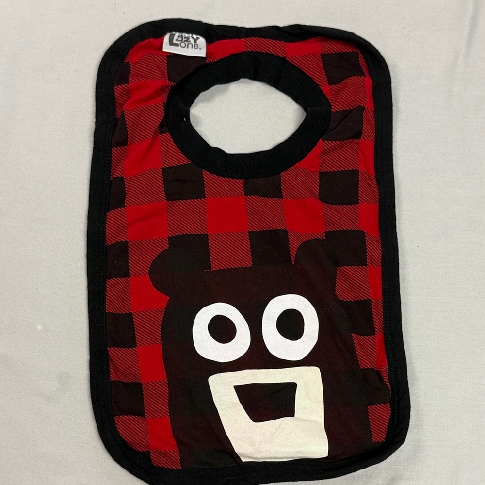 🐥 Lazy One - NWOT - Red and Black Plaid Bear Bib